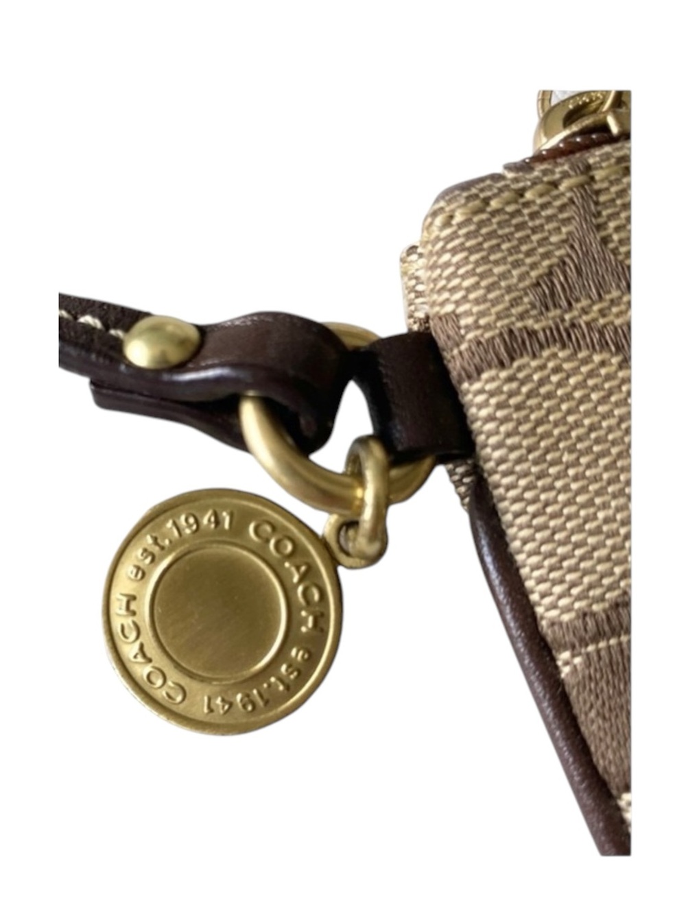 Coach ❃ Signature Monogram Jacquard Wristlet Clutch Bag ❃ Leather Trim ❃ Khaki ❃ - Picture 7 of 16